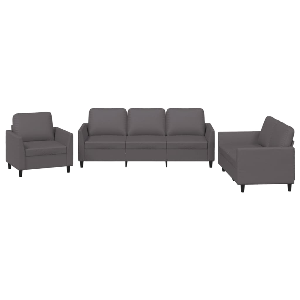 vidaXL Set de canapele cu perne, 3 piese, gri, piele ecologică vidaXL Set de canapele cu perne, 3 piese, gri, piele ecologică