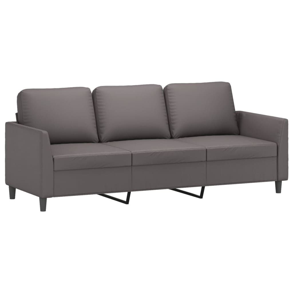 vidaXL Set de canapele cu perne, 3 piese, gri, piele ecologică vidaXL Set de canapele cu perne, 3 piese, gri, piele ecologică