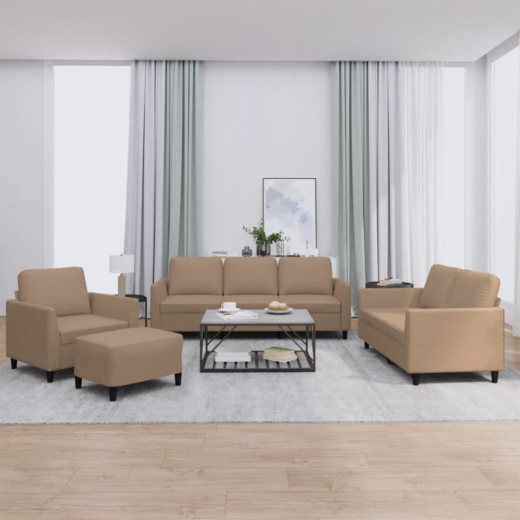 vidaXL Set de canapele cu perne, 4 piese, cappuccino, piele ecologică vidaXL Set de canapele cu perne, 4 piese, cappuccino, piele ecologică