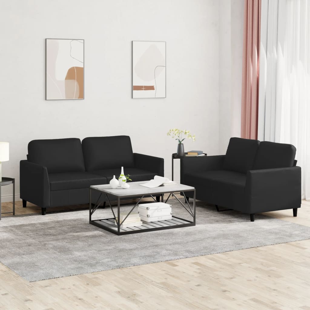 vidaXL Set de canapele cu perne, 2 piese, negru, piele ecologică vidaXL Set de canapele cu perne, 2 piese, negru, piele ecologică