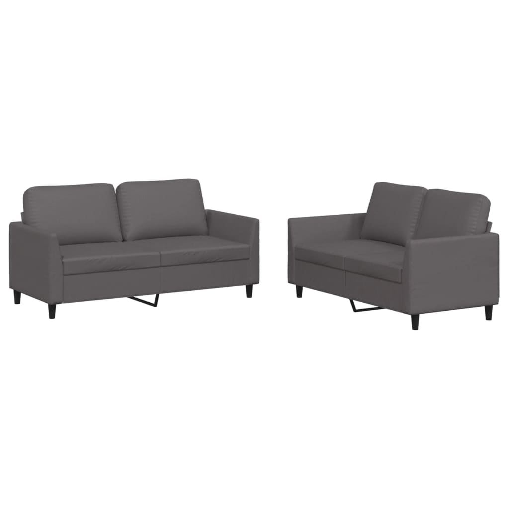 vidaXL Set de canapele cu perne, 2 piese, gri, piele ecologică vidaXL Set de canapele cu perne, 2 piese, gri, piele ecologică
