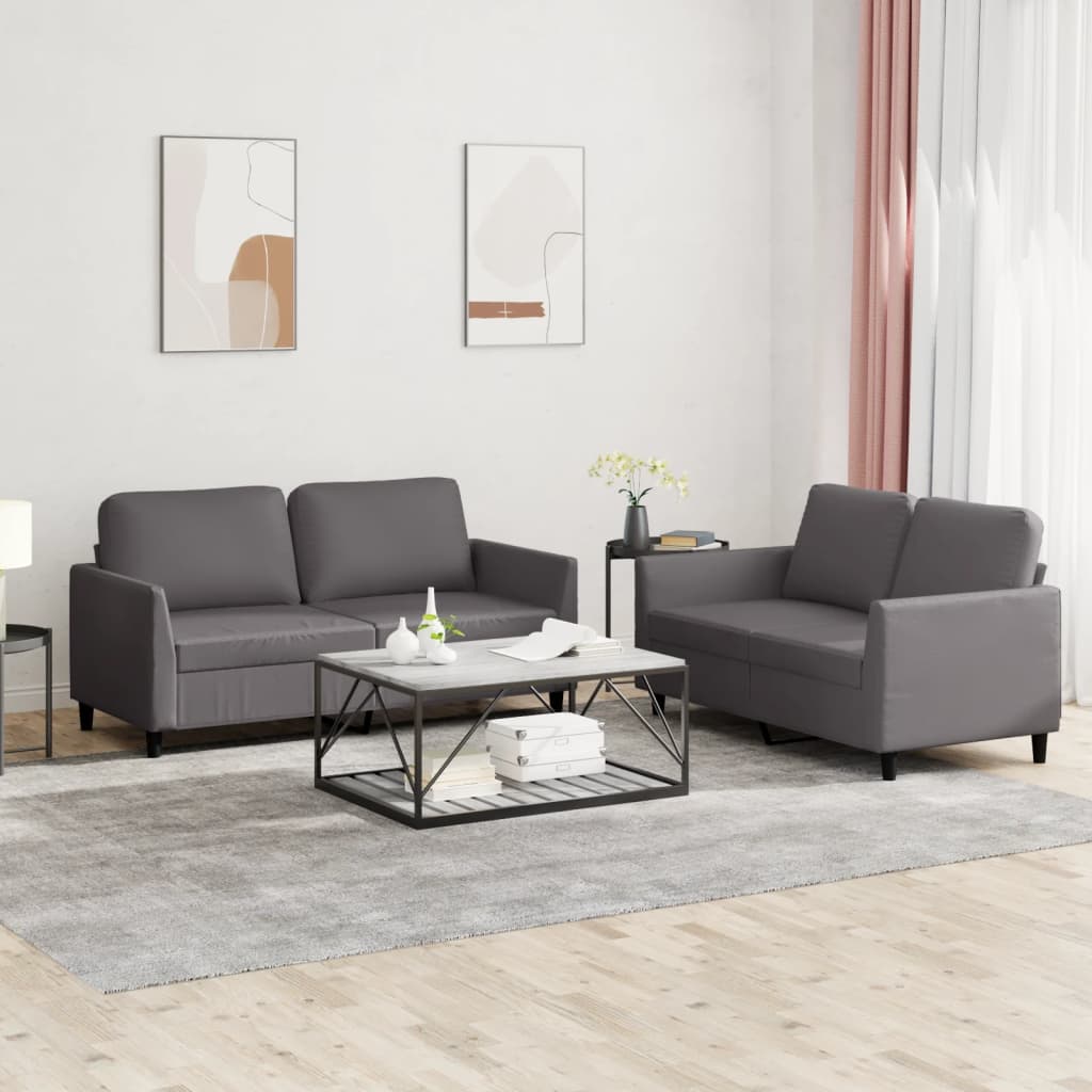 vidaXL Set de canapele cu perne, 2 piese, gri, piele ecologică vidaXL Set de canapele cu perne, 2 piese, gri, piele ecologică