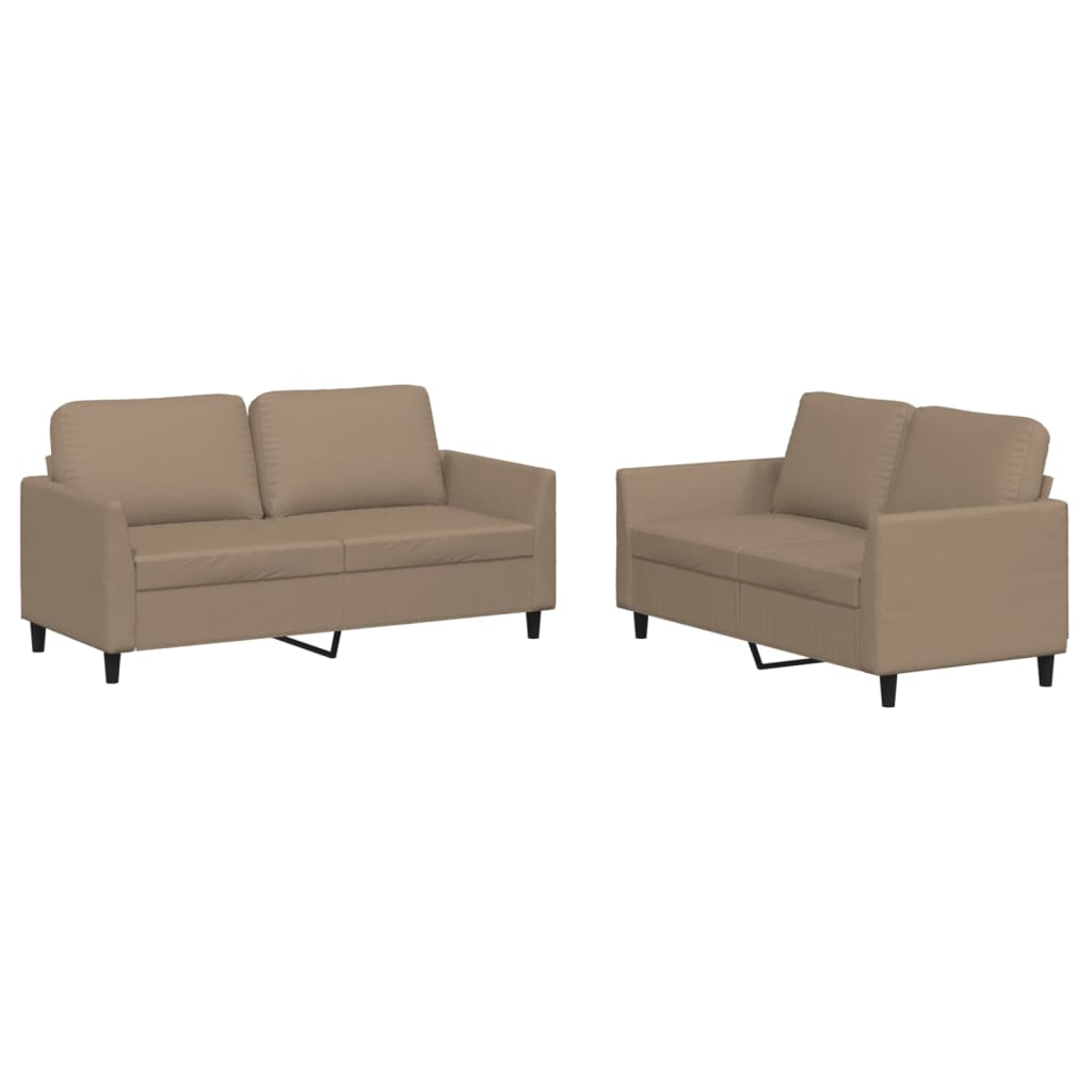 vidaXL Set de canapele cu perne, 2 piese, cappuccino, piele ecologică