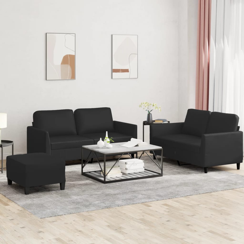 vidaXL Set de canapele cu perne, 3 piese, negru, piele ecologică vidaXL Set de canapele cu perne, 3 piese, negru, piele ecologică