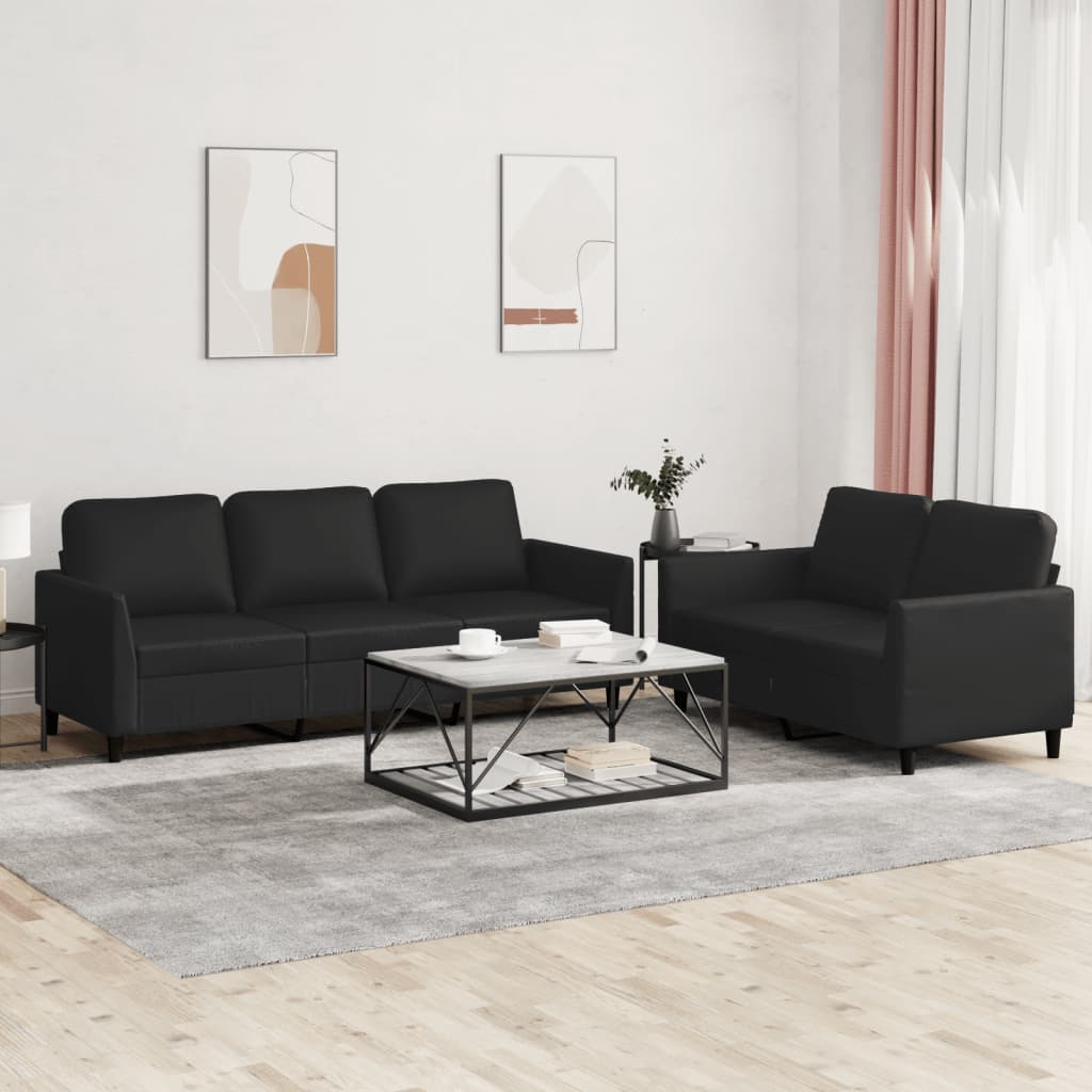 vidaXL Set de canapele cu perne, 2 piese, negru, piele ecologică vidaXL Set de canapele cu perne, 2 piese, negru, piele ecologică