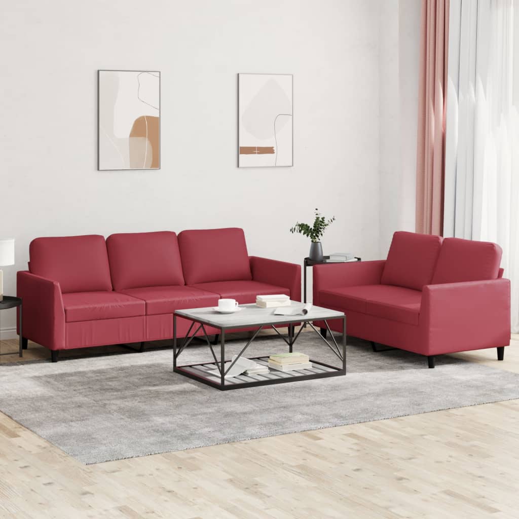 vidaXL Set de canapele cu perne, 2 piese, roșu vin, piele ecologică vidaXL Set de canapele cu perne, 2 piese, roșu vin, piele ecologică