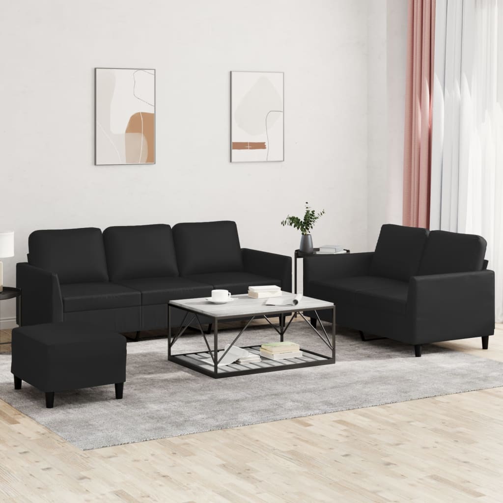 vidaXL Set de canapele cu perne, 3 piese, negru, piele ecologică vidaXL Set de canapele cu perne, 3 piese, negru, piele ecologică