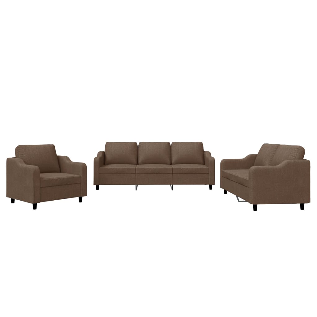 vidaXL Set de canapele cu perne, 3 piese, maro, textil vidaXL Set de canapele cu perne, 3 piese, maro, textil