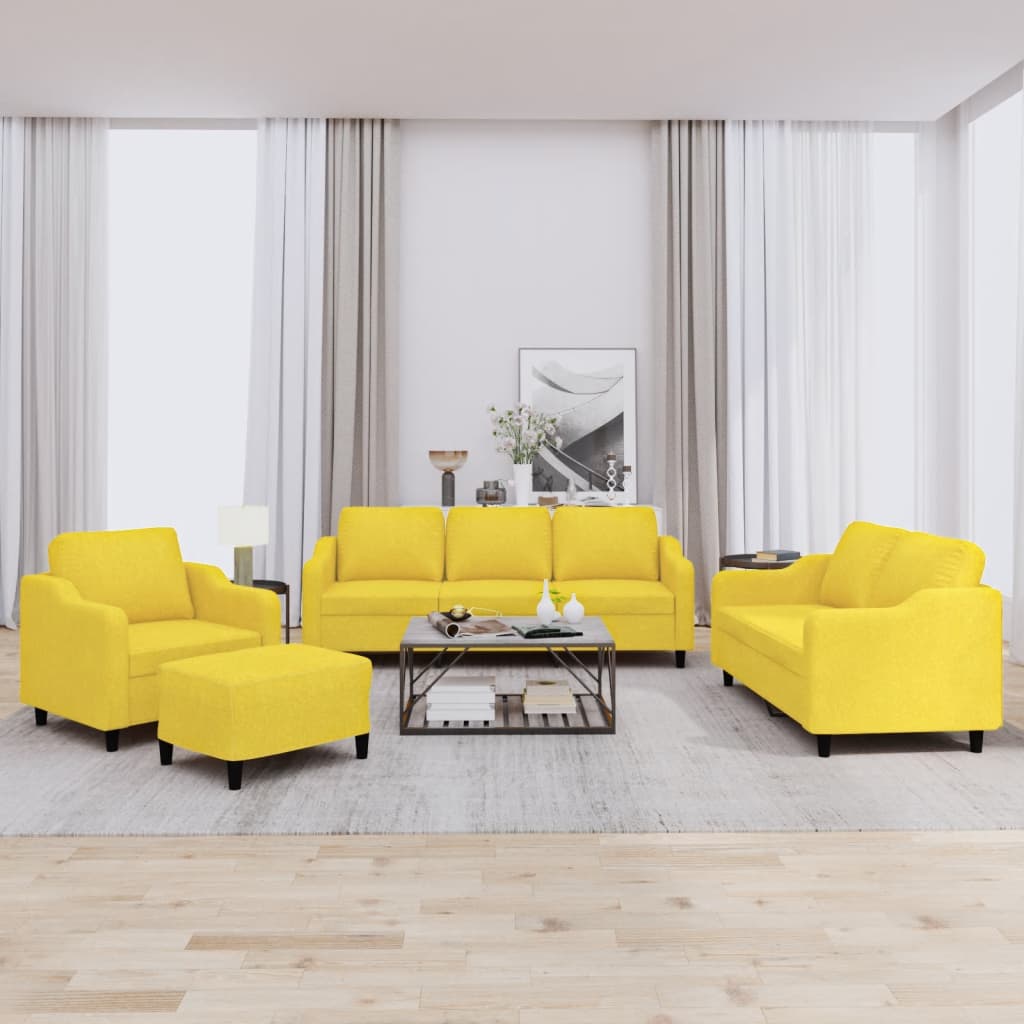 vidaXL Set de canapele cu perne, 4 piese, galben deschis, textil vidaXL Set de canapele cu perne, 4 piese, galben deschis, textil