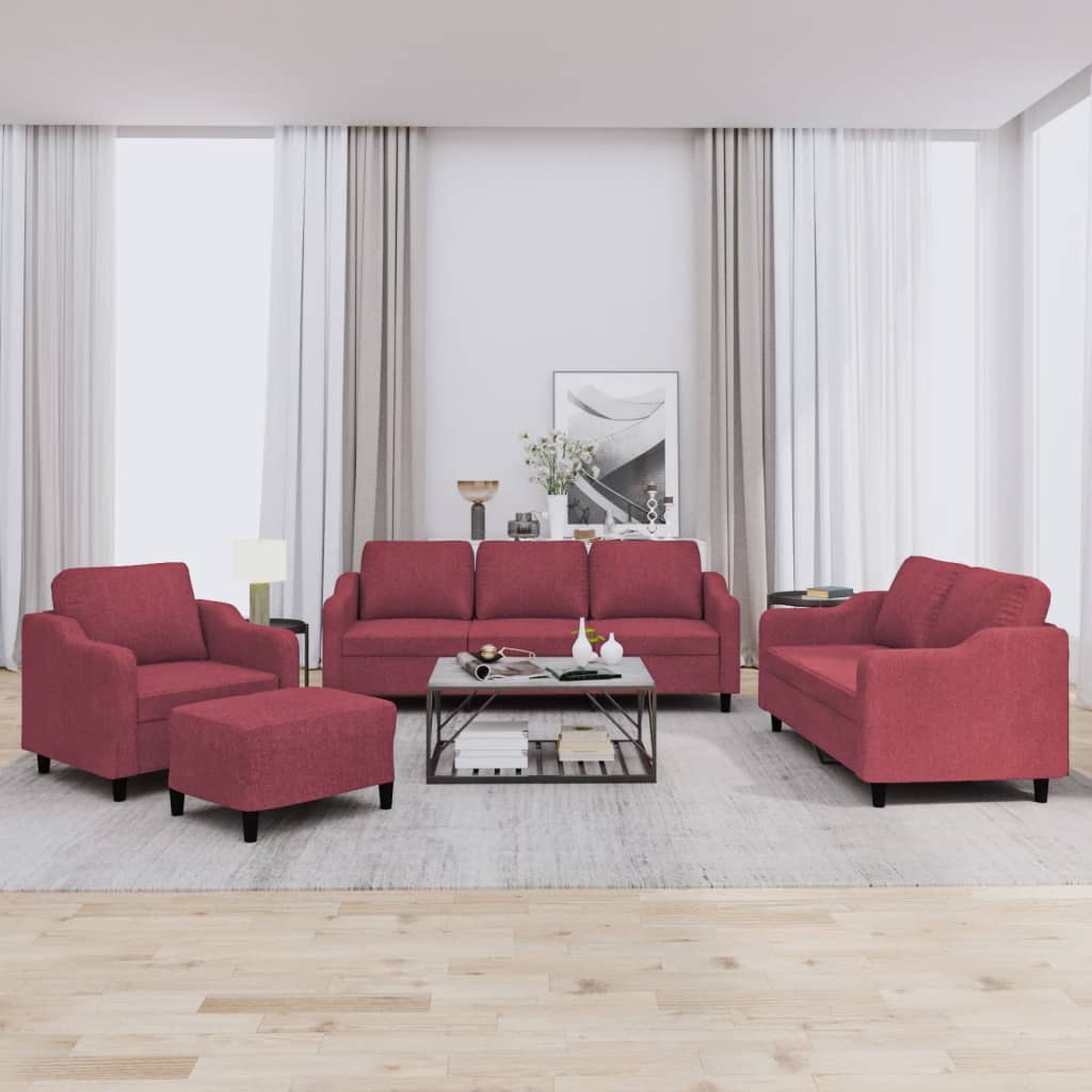 vidaXL Set canapea cu perne, 4 piese, roșu vin, material textil