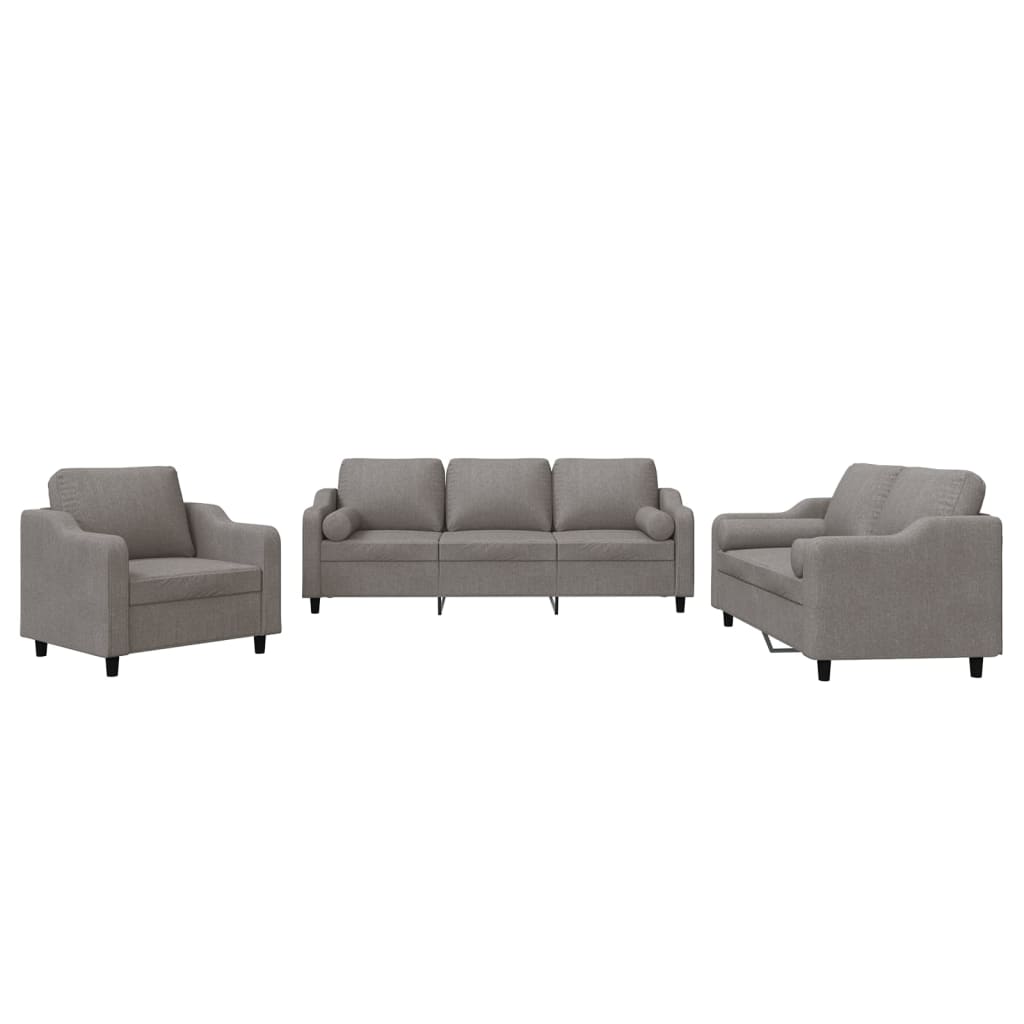 vidaXL Set de canapele cu perne, 3 piese, gri taupe, textil