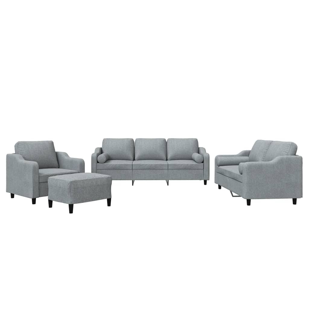 vidaXL Set de canapele cu perne, 4 piese, gri deschis, material textil vidaXL Set de canapele cu perne, 4 piese, gri deschis, material textil