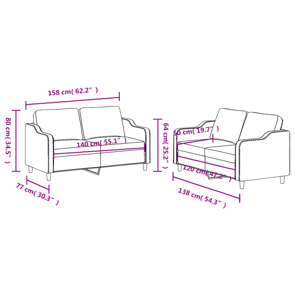 vidaXL Set de canapele cu perne, 2 piese, gri deschis, textil vidaXL Set de canapele cu perne, 2 piese, gri deschis, textil