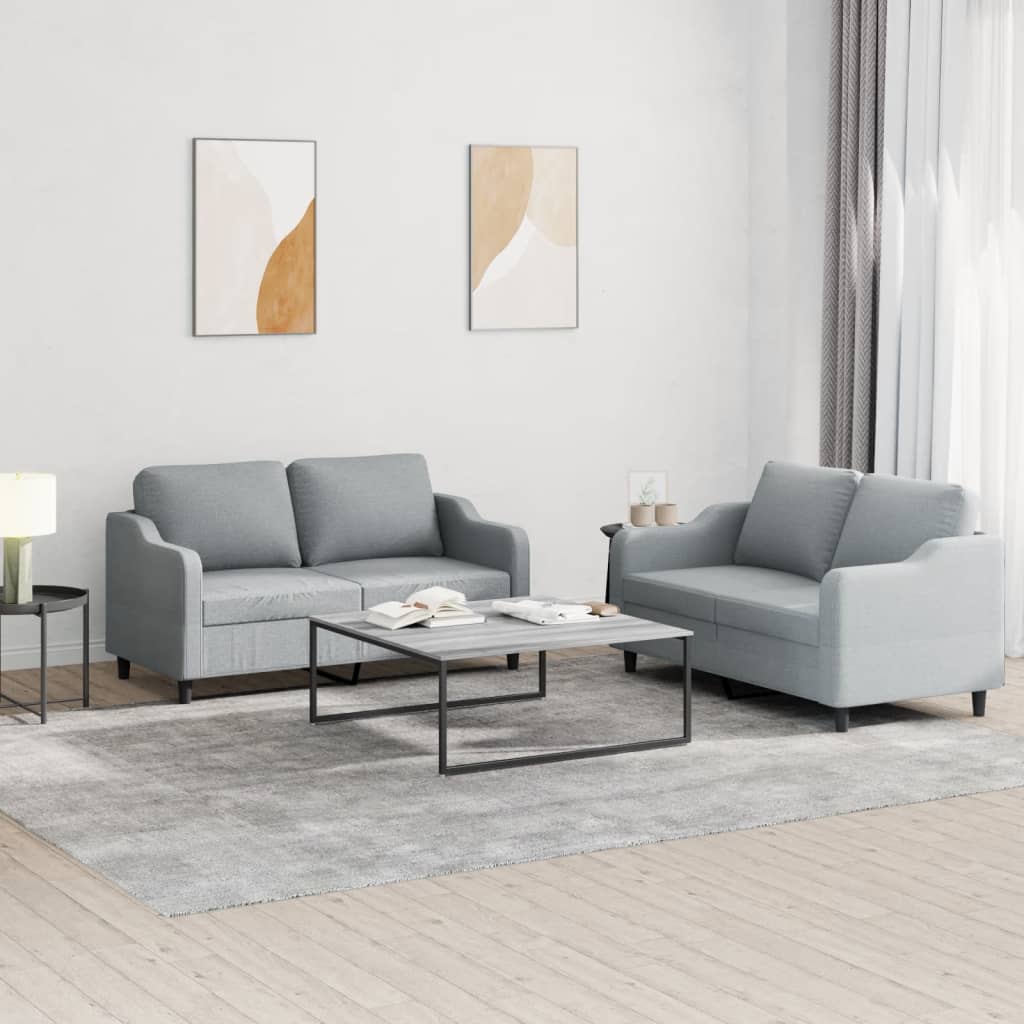 vidaXL Set de canapele cu perne, 2 piese, gri deschis, textil vidaXL Set de canapele cu perne, 2 piese, gri deschis, textil