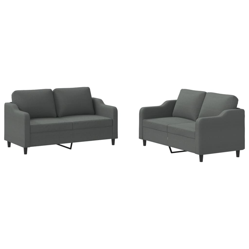 vidaXL Set de canapele cu perne, 2 piese, gri închis, textil vidaXL Set de canapele cu perne, 2 piese, gri închis, textil