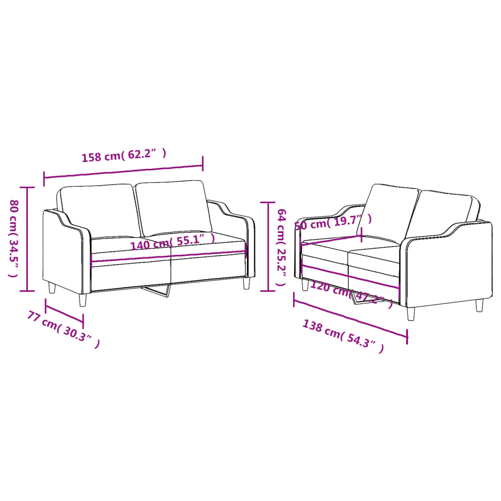 vidaXL Set de canapele cu perne, 2 piese, maro, textil