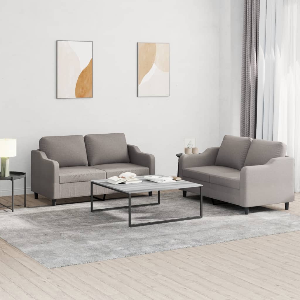 vidaXL Set de canapea cu perne, 2 piese, gri taupe, material textil vidaXL Set de canapea cu perne, 2 piese, gri taupe, material textil