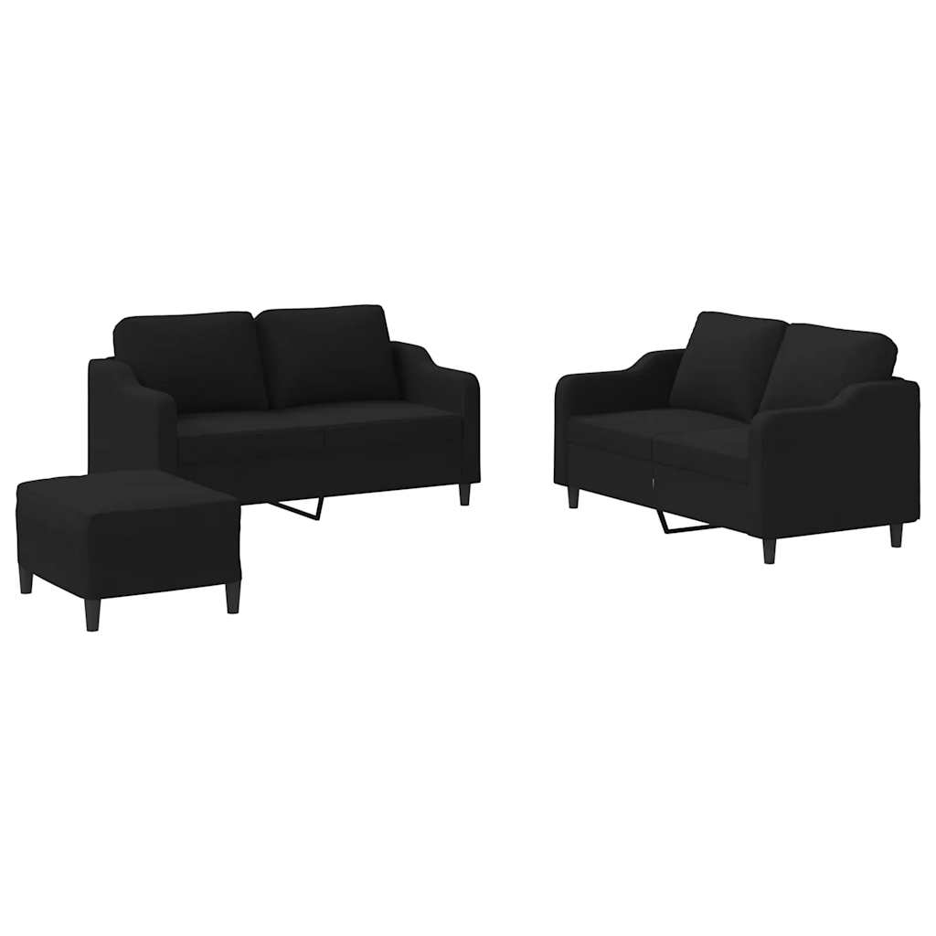 vidaXL Set de canapele cu perne, 3 piese, negru, textil