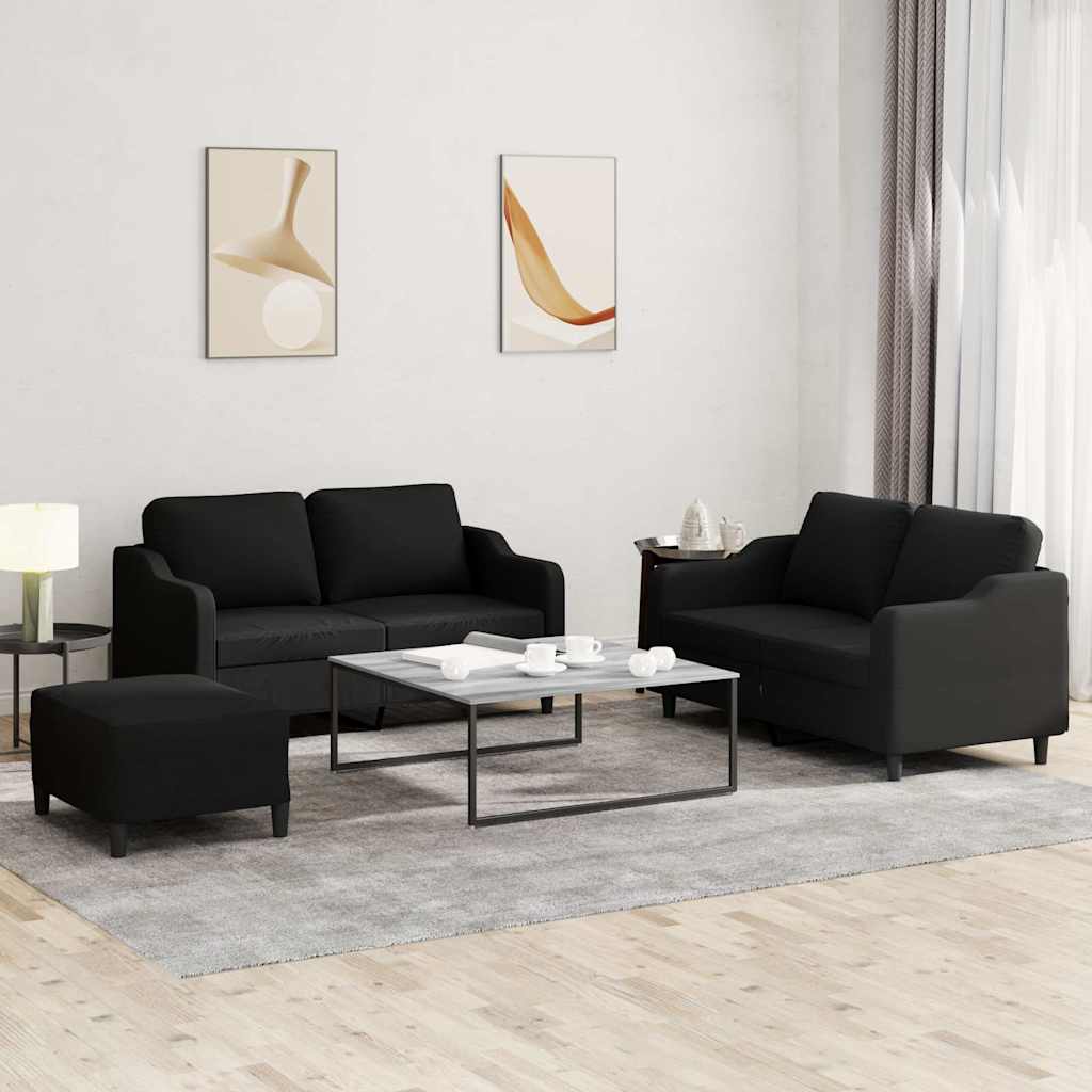 vidaXL Set de canapele cu perne, 3 piese, negru, textil