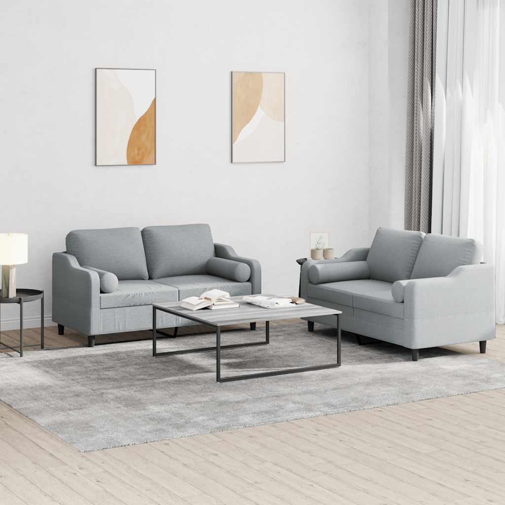 vidaXL Set de canapele cu perne, 2 piese, gri deschis, material textil vidaXL Set de canapele cu perne, 2 piese, gri deschis, material textil