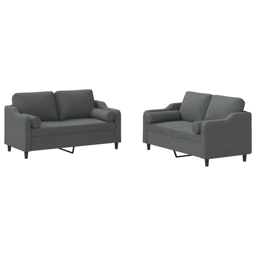 vidaXL Set de canapele cu perne, 2 piese, gri închis, material textil