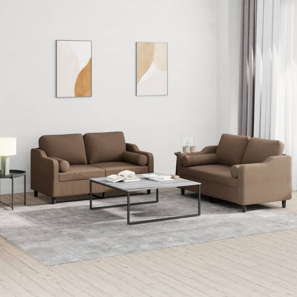 vidaXL Set de canapele cu perne, 2 piese, maro, textil vidaXL Set de canapele cu perne, 2 piese, maro, textil