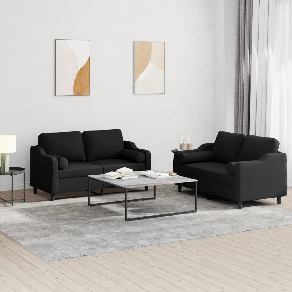 vidaXL Set de canapele cu perne, 2 piese, negru, material textil vidaXL Set de canapele cu perne, 2 piese, negru, material textil