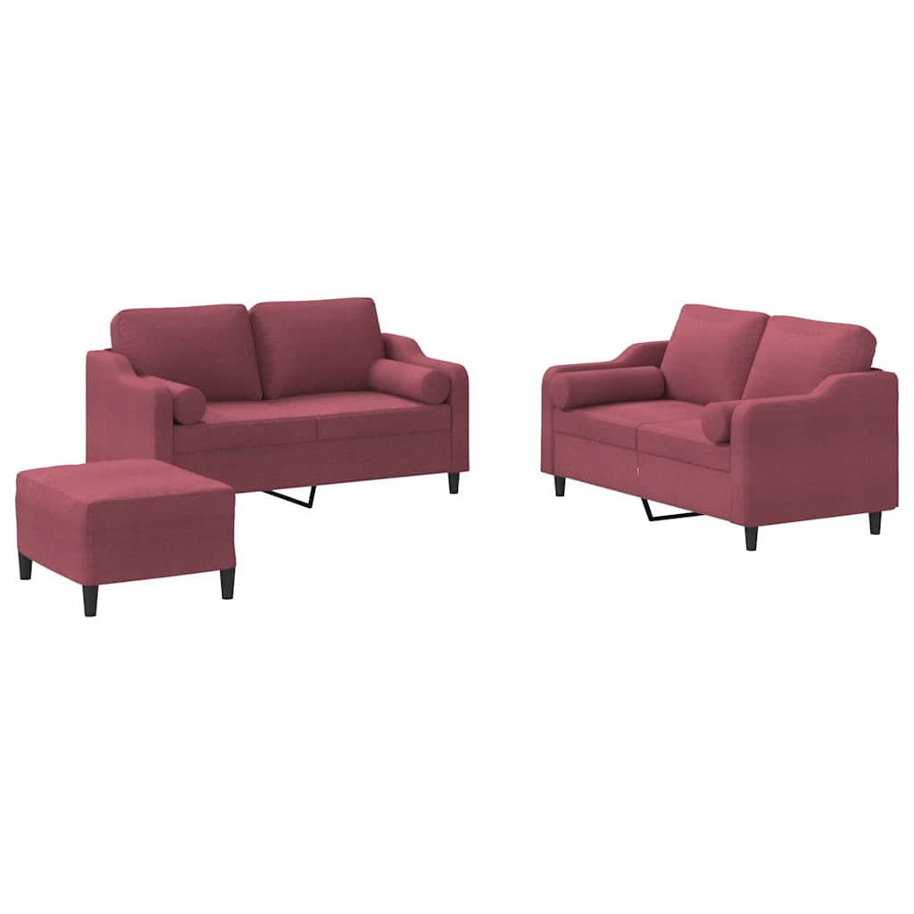 vidaXL Set canapea cu perne, 3 piese, roșu vin, material textil