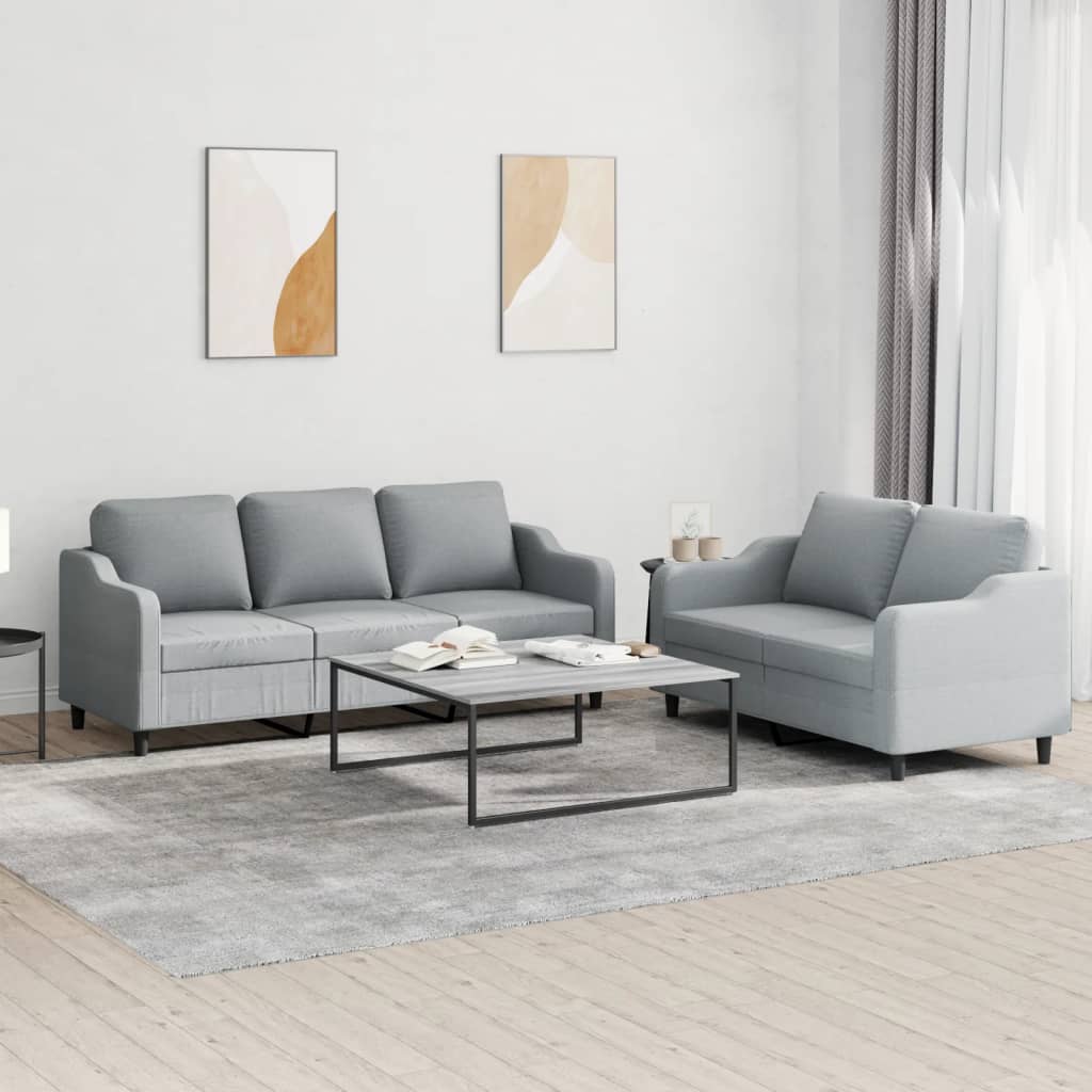 vidaXL Set de canapele cu perne, 2 piese, gri deschis, textil vidaXL Set de canapele cu perne, 2 piese, gri deschis, textil