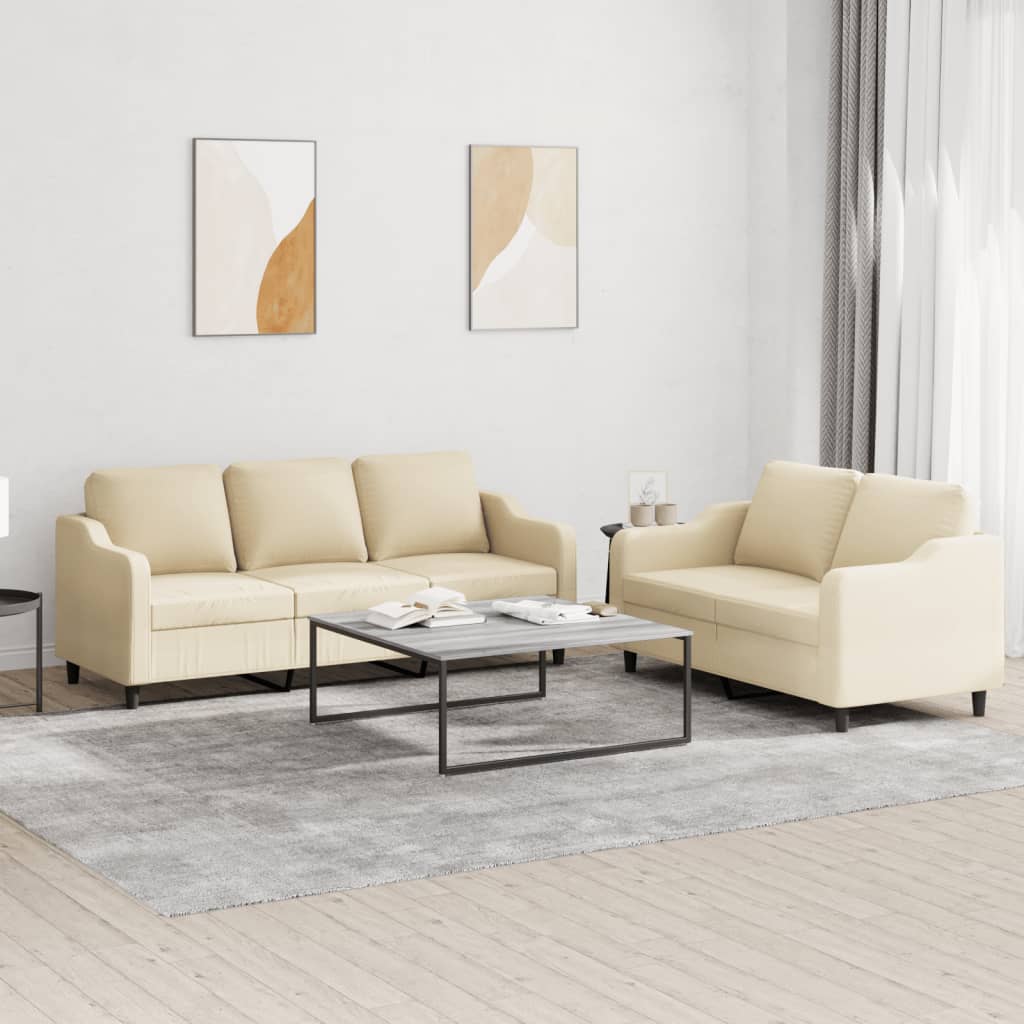 vidaXL Set de canapele cu perne, 2 piese, crem, textil vidaXL Set de canapele cu perne, 2 piese, crem, textil
