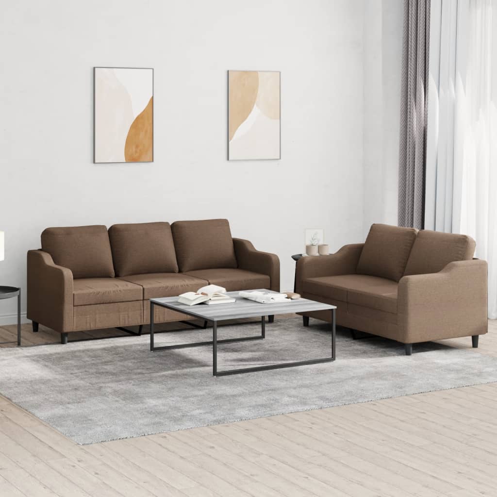 vidaXL Set de canapele cu perne, 2 piese, maro, textil vidaXL Set de canapele cu perne, 2 piese, maro, textil