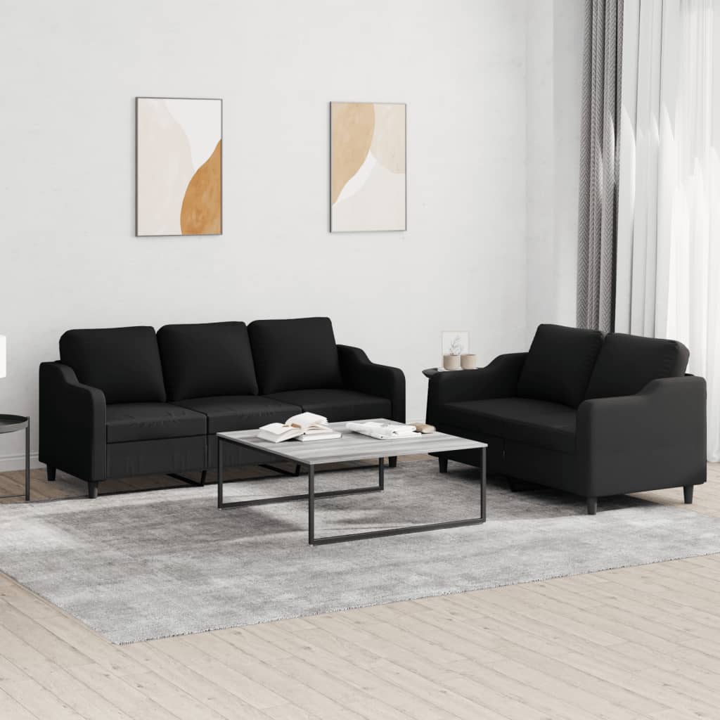 vidaXL Set de canapele cu perne, 2 piese, negru, textil vidaXL Set de canapele cu perne, 2 piese, negru, textil