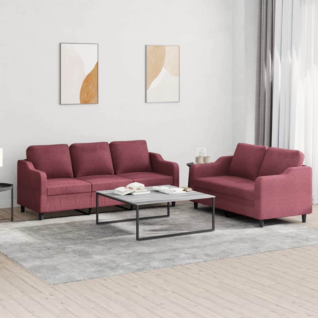 vidaXL Set canapea cu perne, 2 piese, roșu vin, material textil vidaXL Set canapea cu perne, 2 piese, roșu vin, material textil