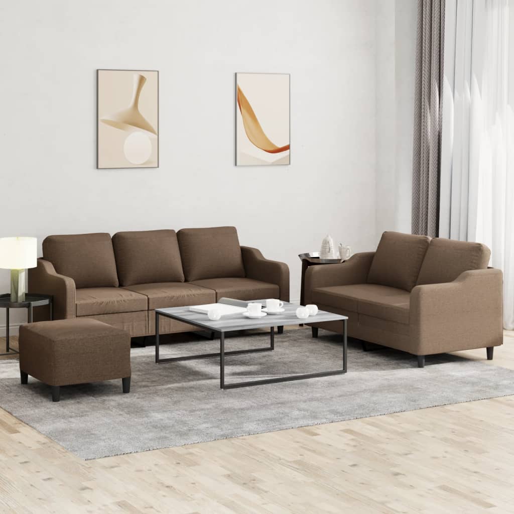 vidaXL Set de canapele cu perne, 3 piese, maro, textil vidaXL Set de canapele cu perne, 3 piese, maro, textil