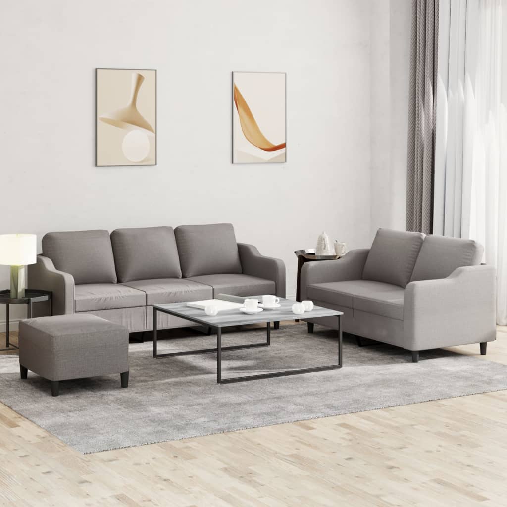 vidaXL Set de canapea cu perne, 3 piese, gri taupe, material textil vidaXL Set de canapea cu perne, 3 piese, gri taupe, material textil