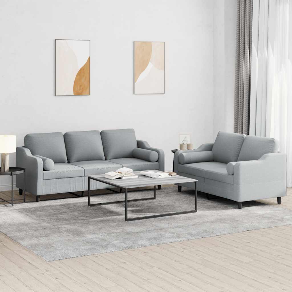 vidaXL Set de canapele cu perne, 2 piese, gri deschis, material textil vidaXL Set de canapele cu perne, 2 piese, gri deschis, material textil