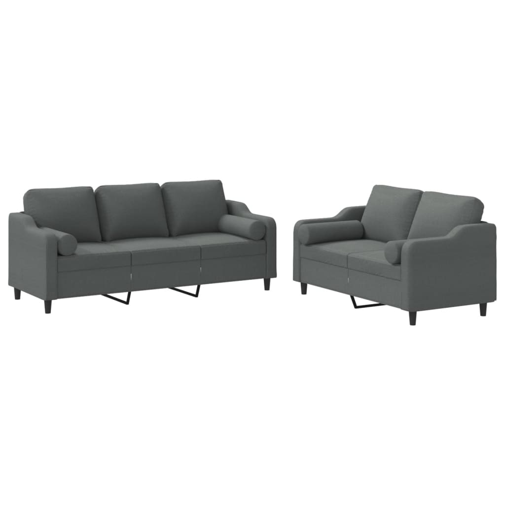 vidaXL Set de canapele cu perne, 2 piese, gri închis, material textil vidaXL Set de canapele cu perne, 2 piese, gri închis, material textil