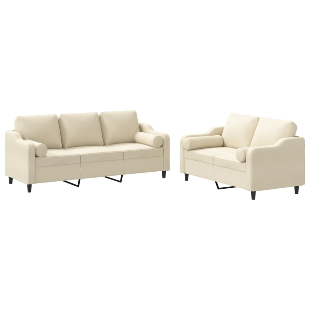 vidaXL Set de canapele cu perne, 2 piese, crem, material textil