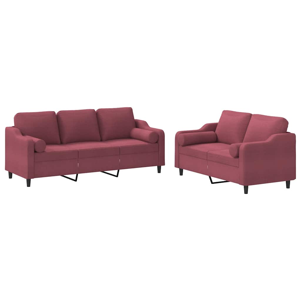 vidaXL Set canapea cu perne, 2 piese, roșu vin, material textil vidaXL Set canapea cu perne, 2 piese, roșu vin, material textil