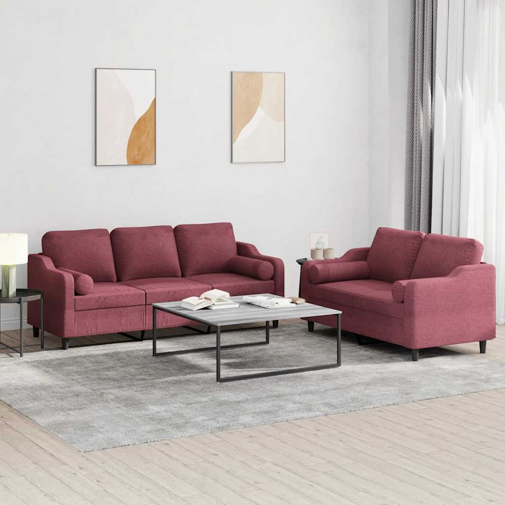 vidaXL Set canapea cu perne, 2 piese, roșu vin, material textil vidaXL Set canapea cu perne, 2 piese, roșu vin, material textil