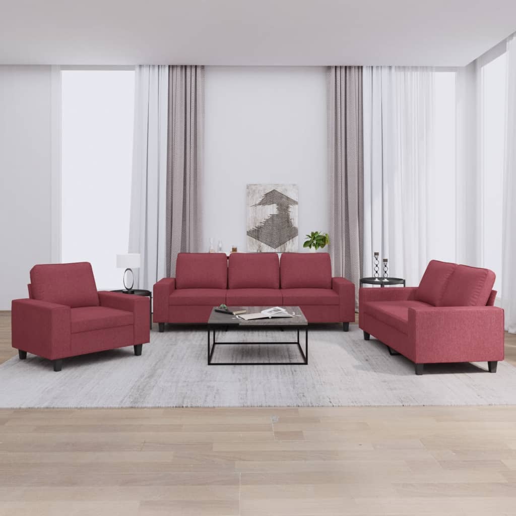vidaXL Set de canapea, 3 piese, roșu vin, material textil vidaXL Set de canapea, 3 piese, roșu vin, material textil