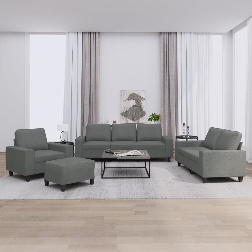 vidaXL Set de canapele, 4 piese, gri închis, material textil vidaXL Set de canapele, 4 piese, gri închis, material textil