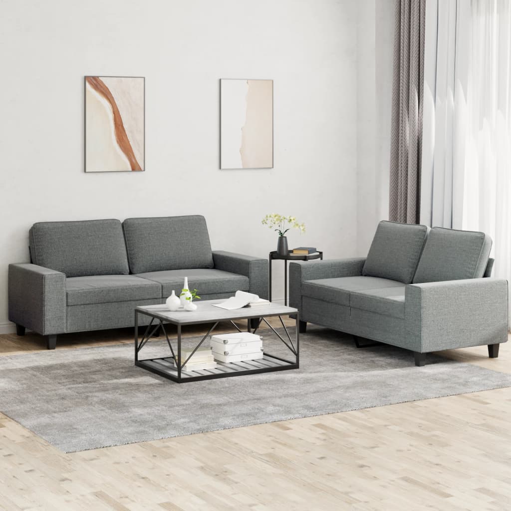 vidaXL Set de canapele, 2 piese, gri închis, material textil vidaXL Set de canapele, 2 piese, gri închis, material textil