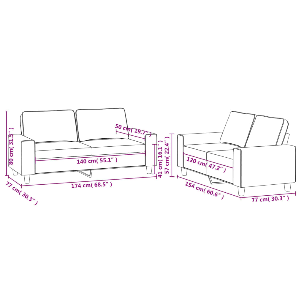 vidaXL Set de canapele, 2 piese, maro, textil vidaXL Set de canapele, 2 piese, maro, textil