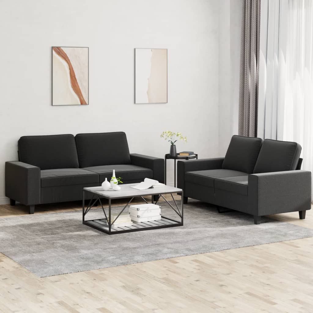 vidaXL Set de canapele, 2 piese, negru, material textil vidaXL Set de canapele, 2 piese, negru, material textil