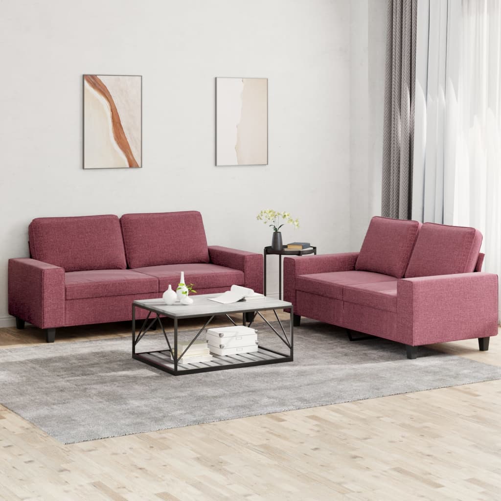 vidaXL Set de canapea, 2 piese, roșu vin, material textil vidaXL Set de canapea, 2 piese, roșu vin, material textil