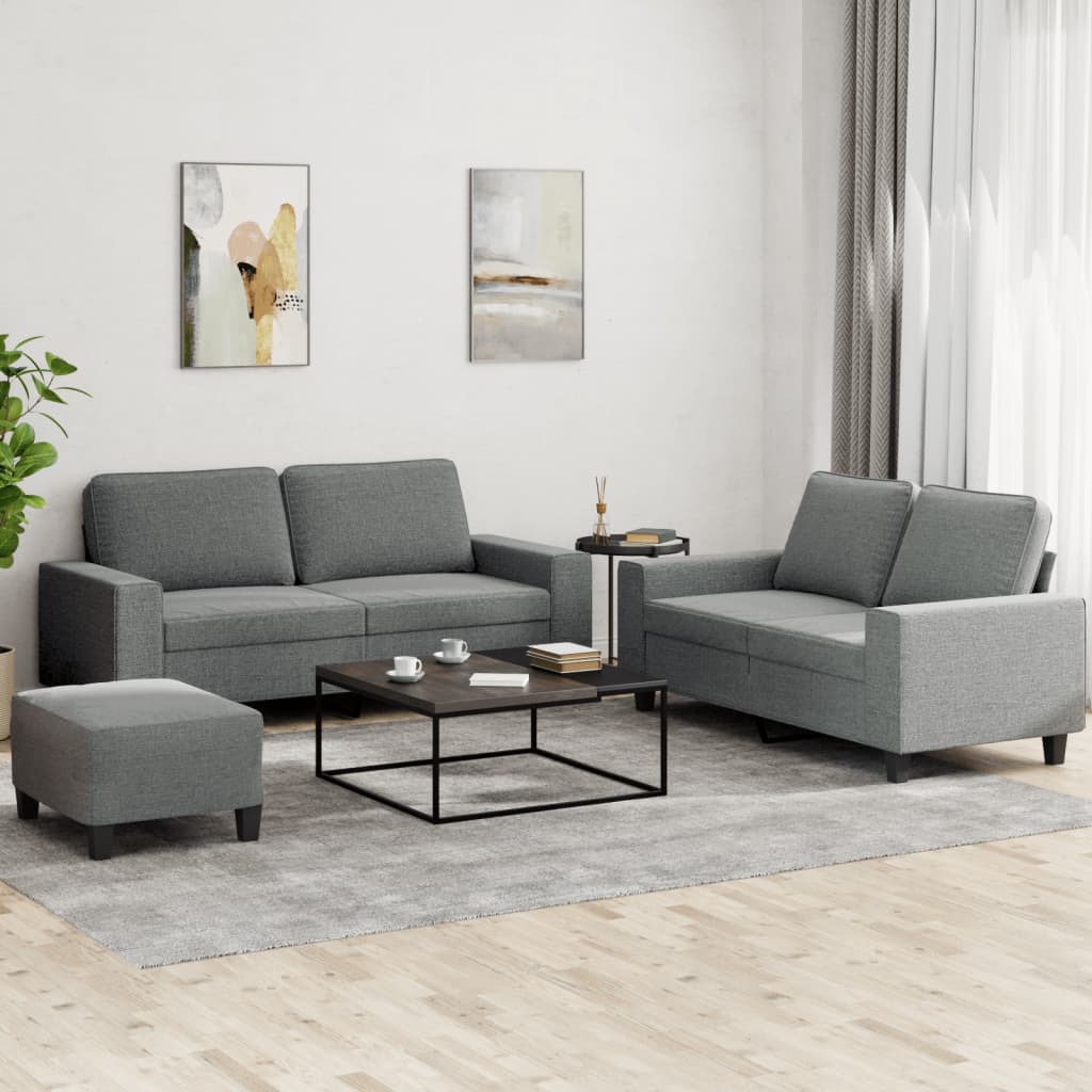 vidaXL Set de canapele, 3 piese, gri închis, textil vidaXL Set de canapele, 3 piese, gri închis, textil