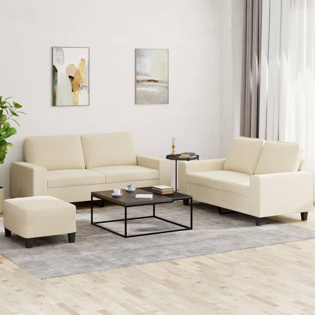 vidaXL Set de canapele, 3 piese, crem, material vidaXL Set de canapele, 3 piese, crem, material