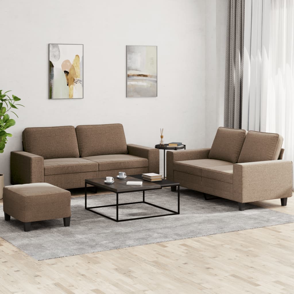 vidaXL Set de canapele, 3 piese, maro, textil vidaXL Set de canapele, 3 piese, maro, textil