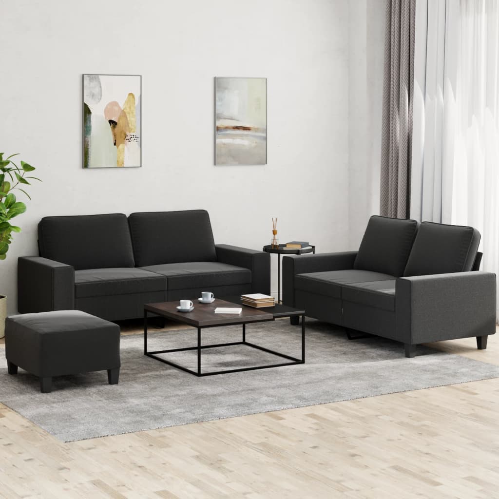 vidaXL Set de canapele, 3 piese, negru, textil vidaXL Set de canapele, 3 piese, negru, textil